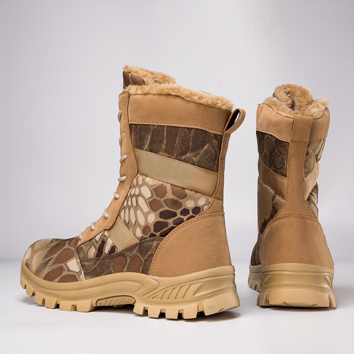 Women's Camouflage Tactical Hiking Boots - Warm Fleece-Lined, Anti-Slip, High Ankle Support
