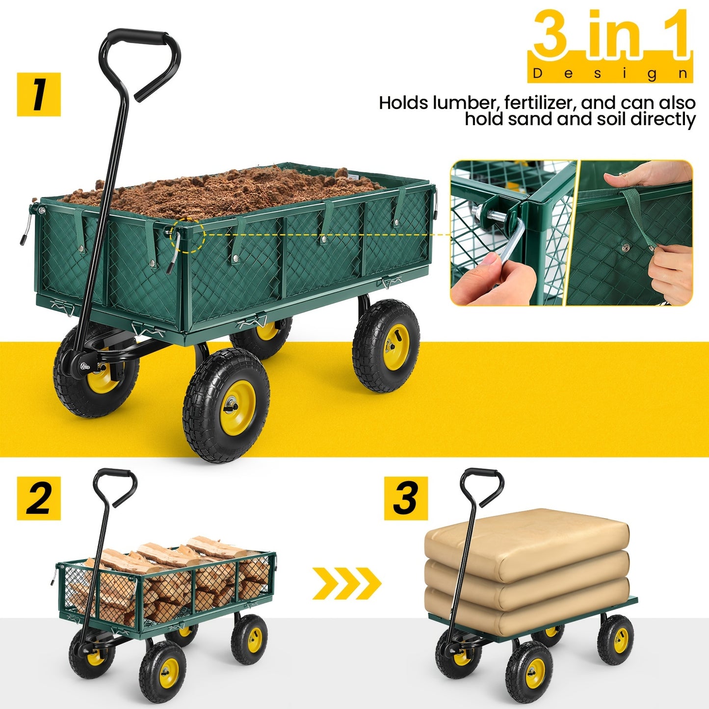 HOMDOX Garden Cart, Heavy Duty 880 Lbs Capacity