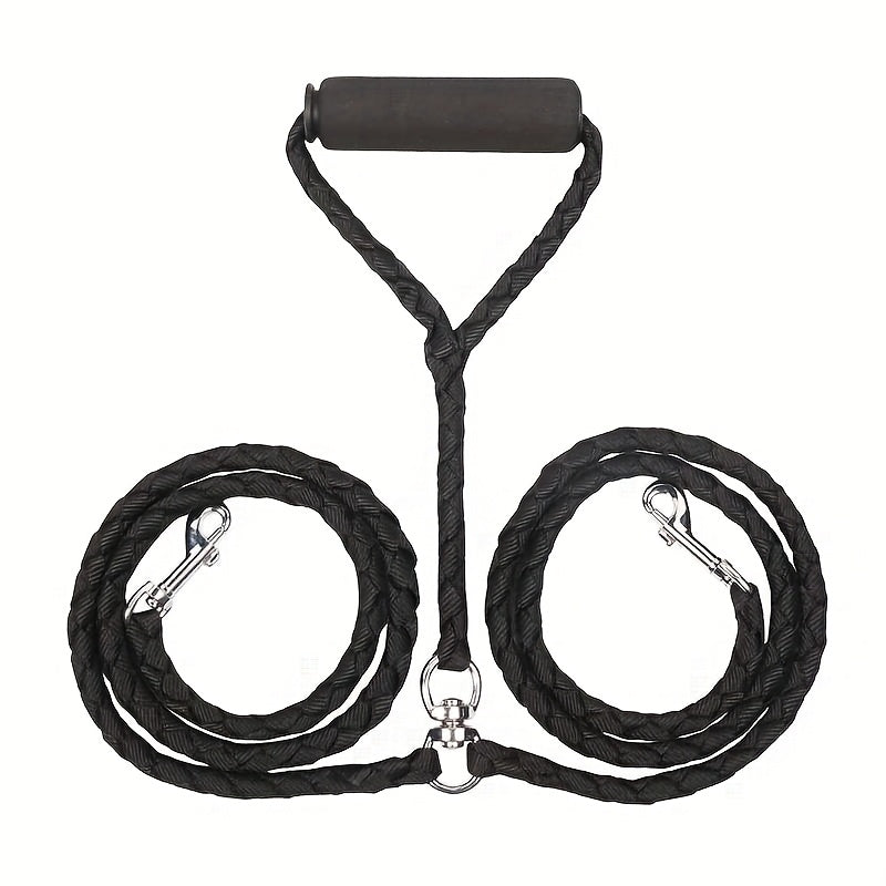 Heavy-Duty Braided Dual Dog Leash with Comfort Grip Handle