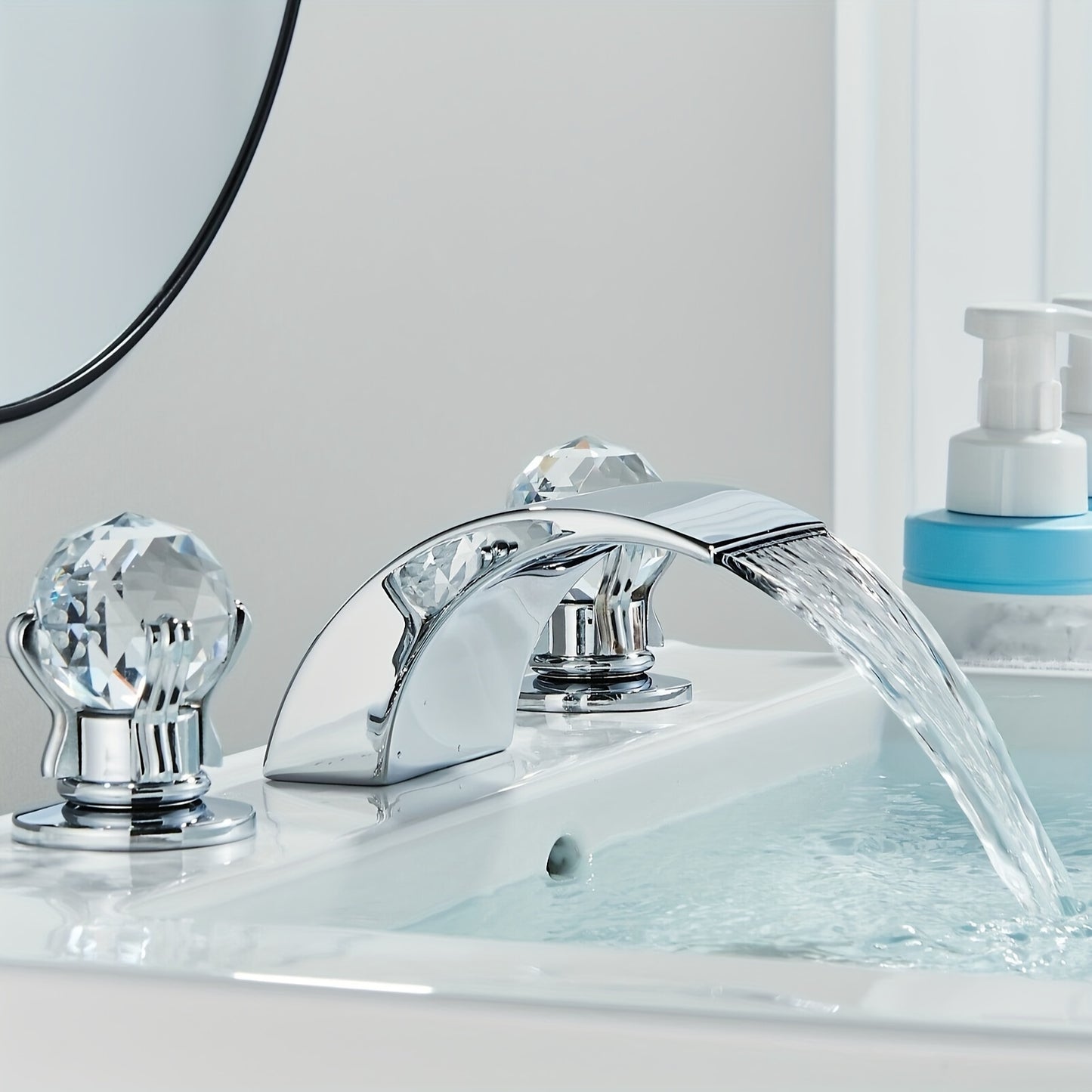 Led Waterfall Widespread Bathroom Sink Faucet 3 Colors Change Led Waterfall Deck Mount