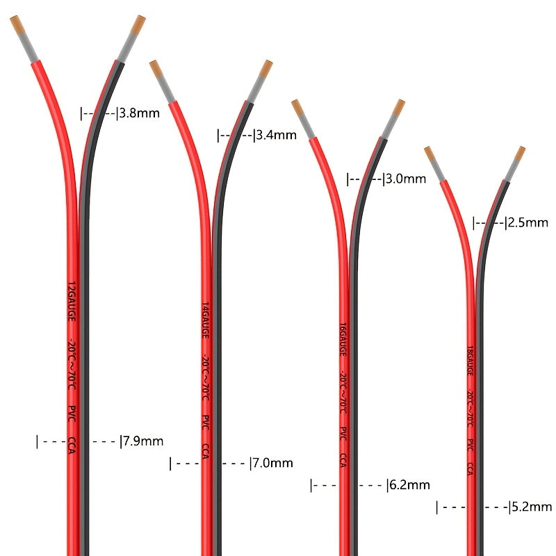 Flexible 2-Conductor Extension Cord - 12/14/16/18 Gauge, Red & Black