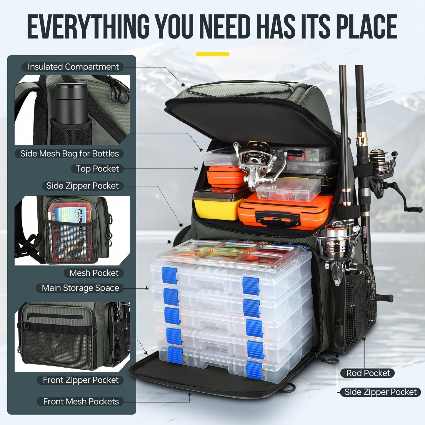 Fishing Backpack With Rod Holders & Cooler