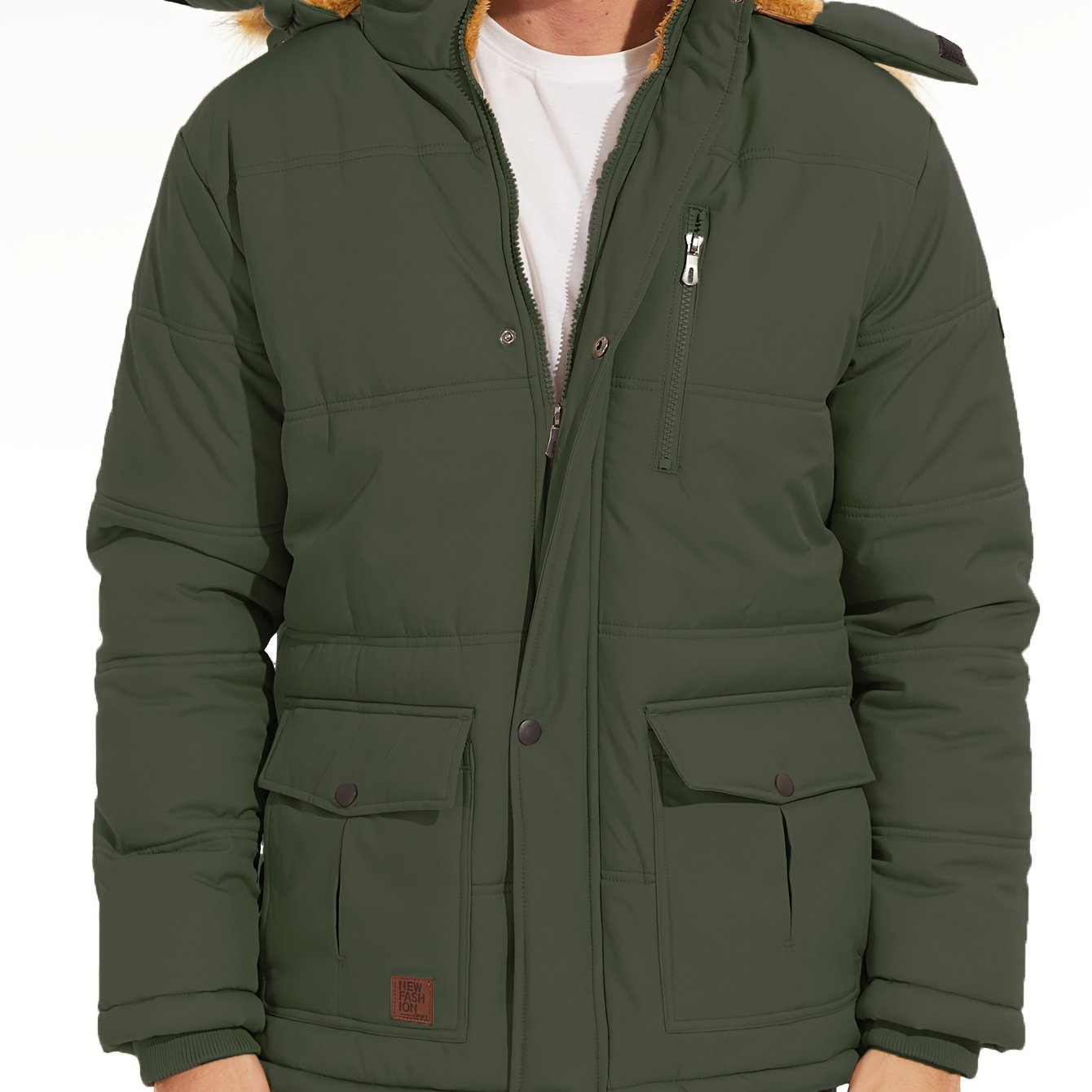 Big And Tall Men's Jacket Winter Full-Zip Fleece Lined Windproof Water-Resistant, Adjustable Hood - 5 Pocket Design Practical Storage Adjustable Cuffs And Hem