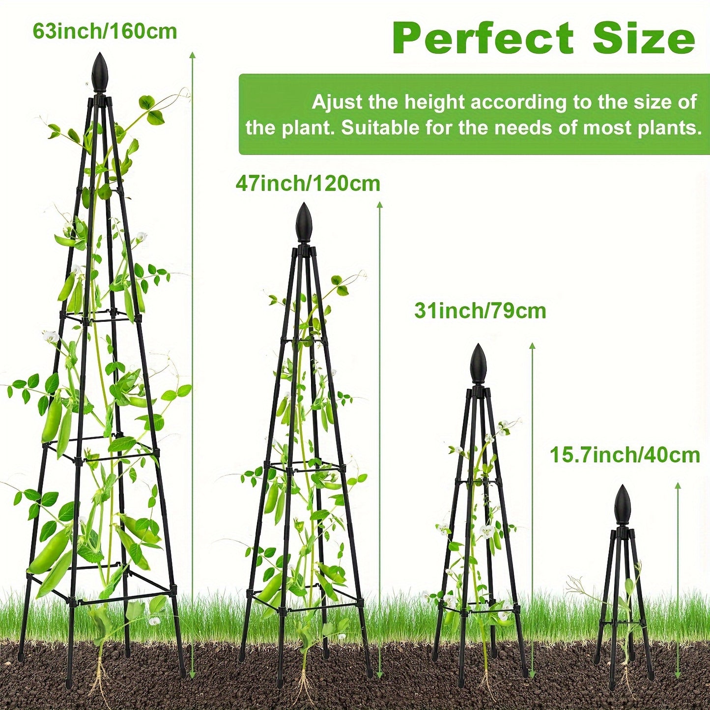 2 Pack Metal & Plastic Garden Obelisk Trellises, 63'', Triangular, Black, For Climbing Plants