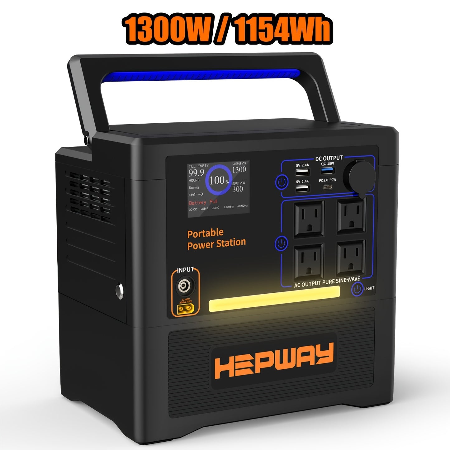 1300W Portable Power Station with AC Outlet, Pure Sine Wave, DC & USB
