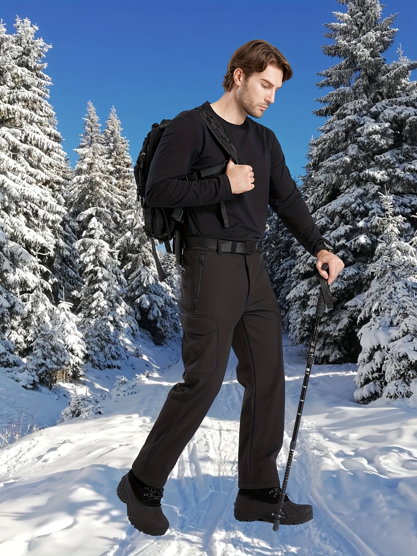 Men's Thickened Pants, Outdoor Casual Soft Shell Plush Lined