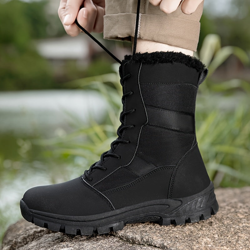 High-Top Hiking Boots, Solid Color, Round Toe