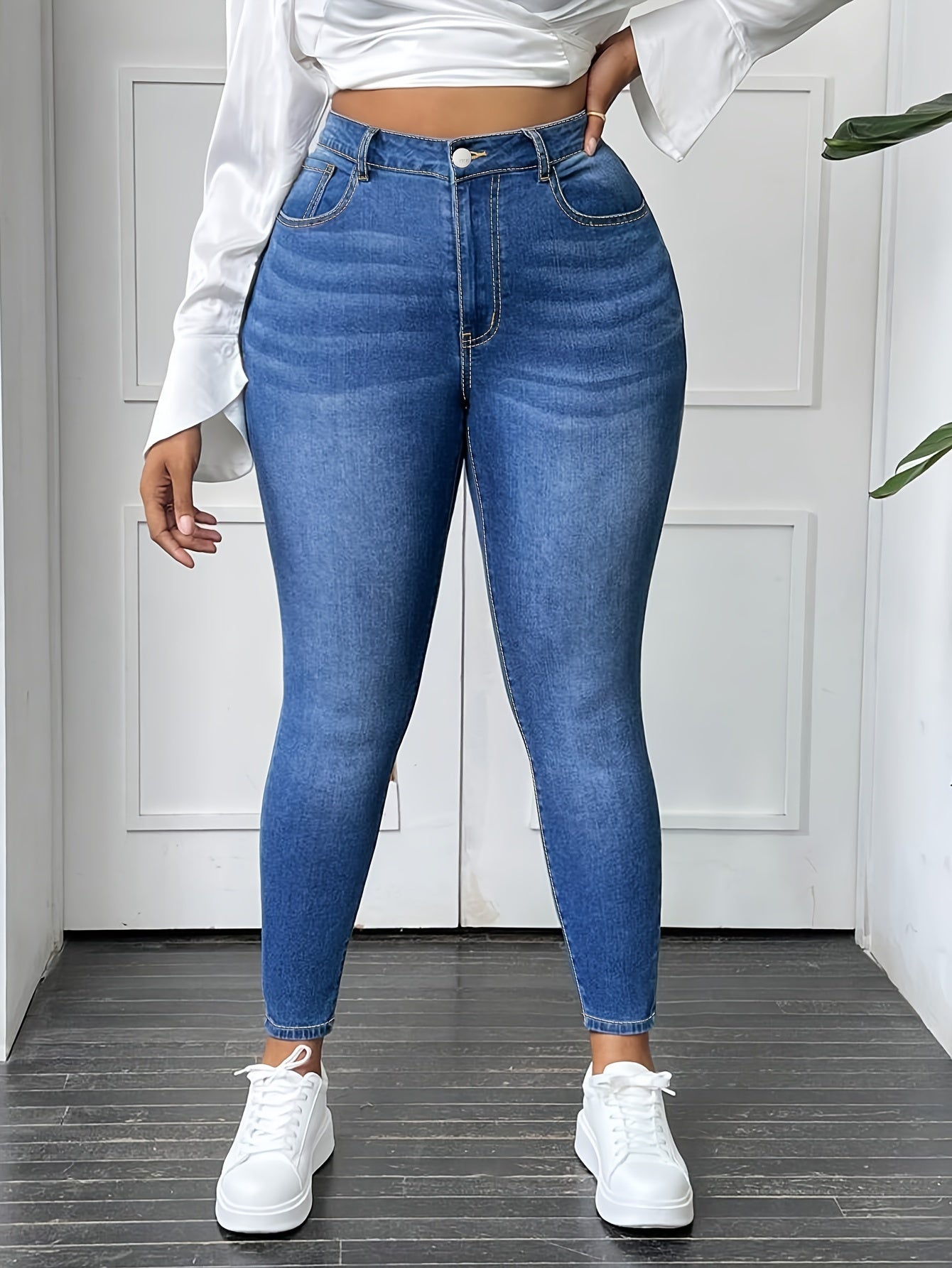 Women'S Clothing Large Size Elastic Waist High Four-Season Jeans