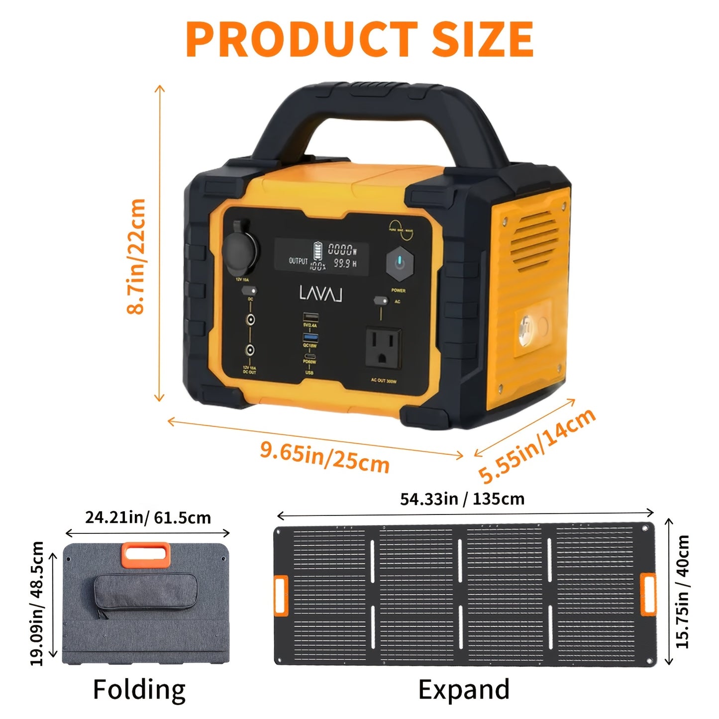 Portable Solar Generator 300W (peak 600W)/294WH With 100W Foldable Solar Panel Plug Charger