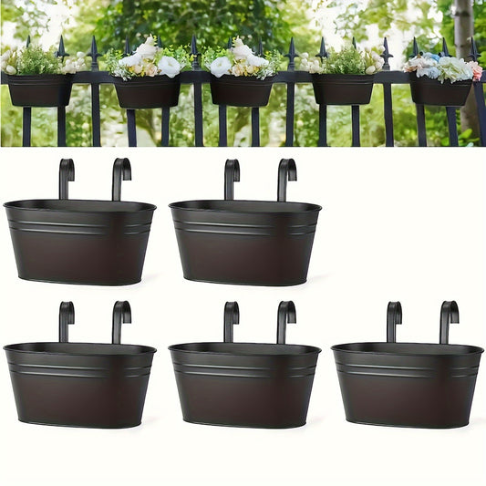 3/5 Pcs Large Iron Hanging Flower Pots - Caddies With Drainage Holes And Hooks For Outdoor Plants