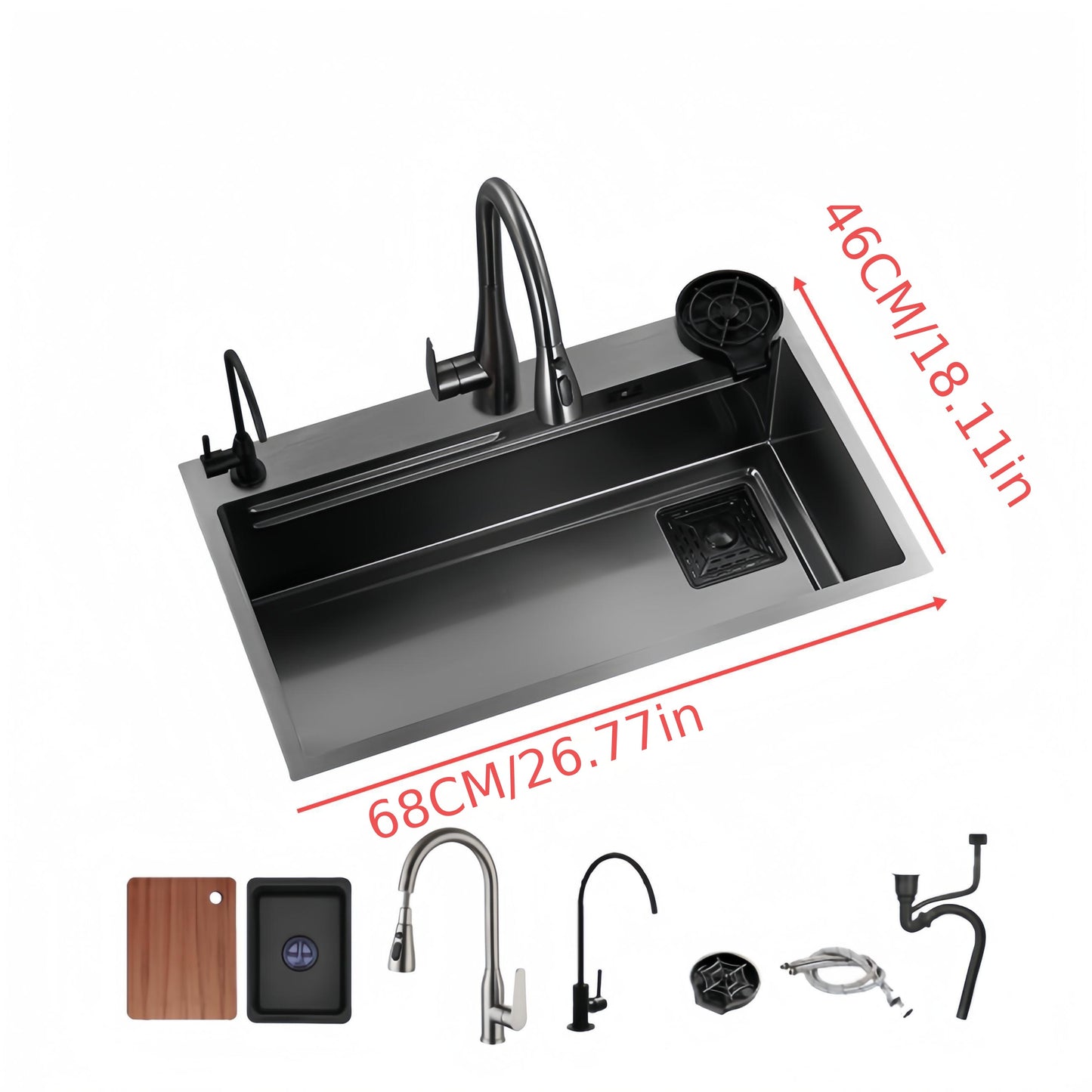 Large Sink, Equipped With Detachable Faucet, Advanced Drainage Filter And Accessories