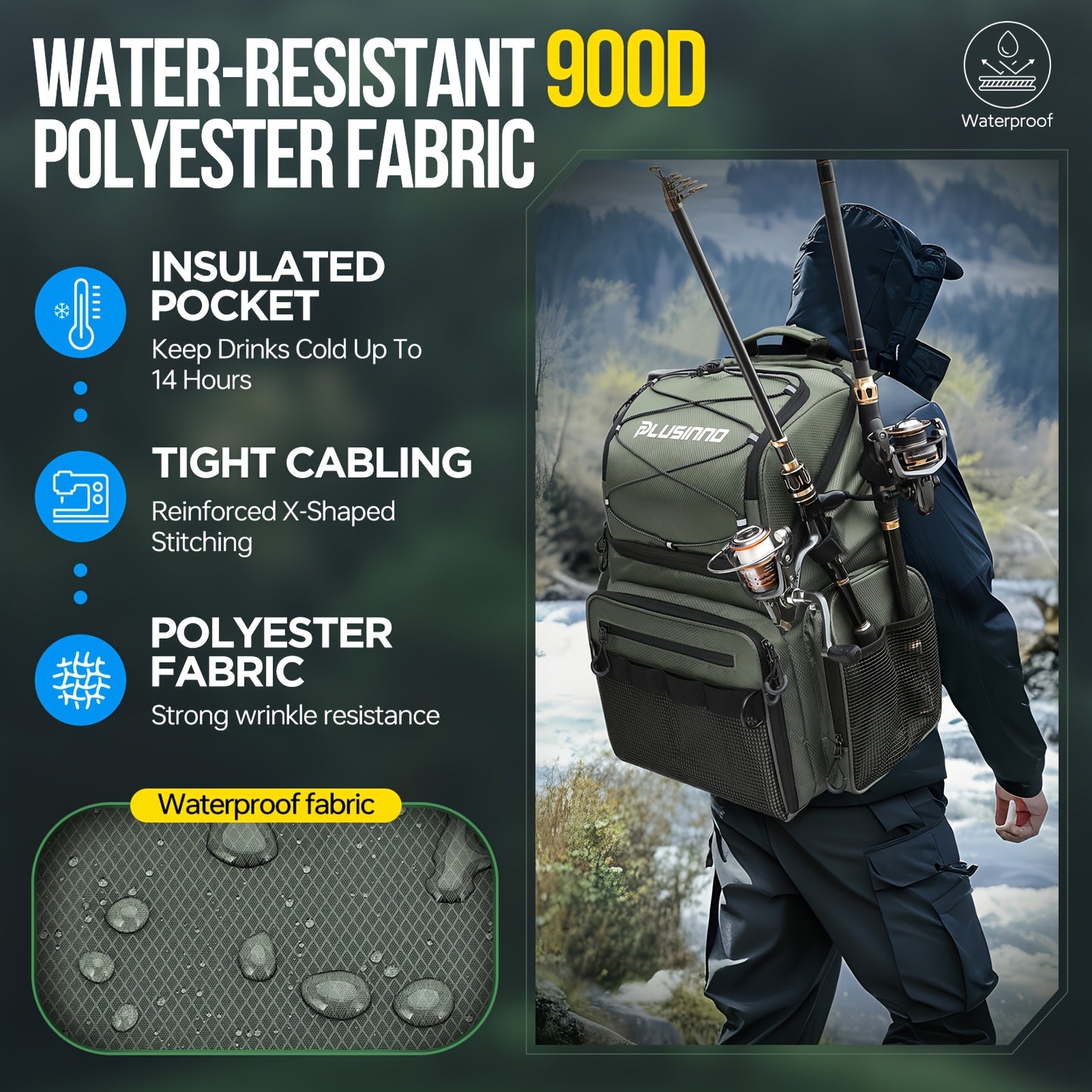 Fishing Backpack With Rod Holders & Cooler