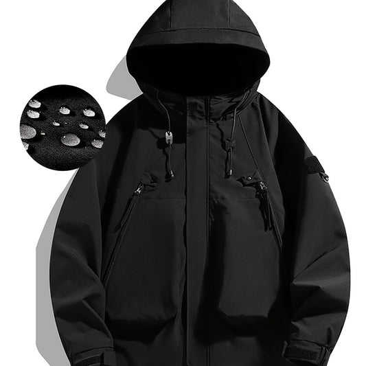 Women's Water Resistant & Windproof Hooded Jacket, Zipper Pocket Loose Top