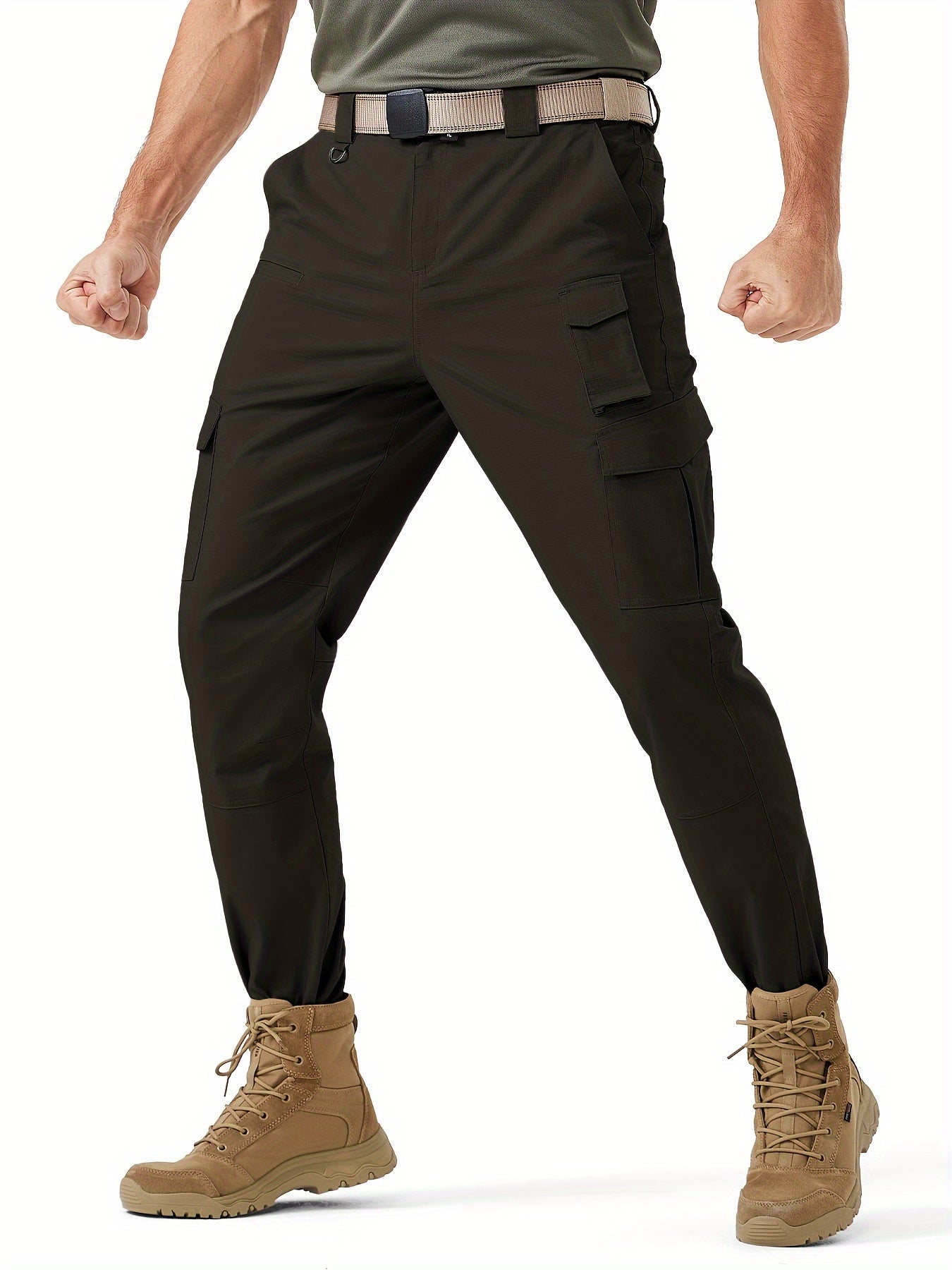 Plus Size Men's Tactical Hiking Pants With Carabiner Water Resistant Ripstop