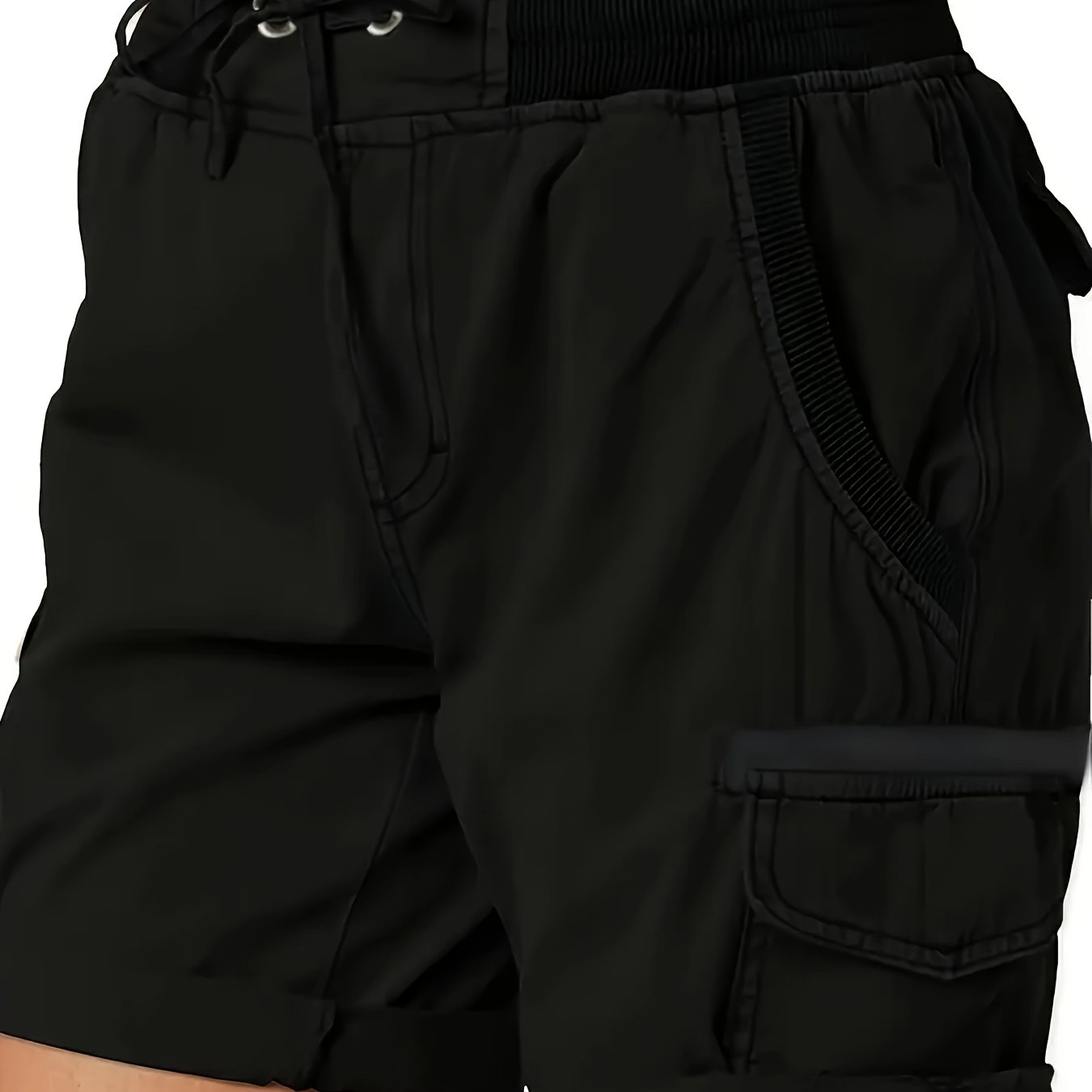 Women's Plus Size Cargo Shorts with Drawstring Waist, Flap Pockets, and Side Slit