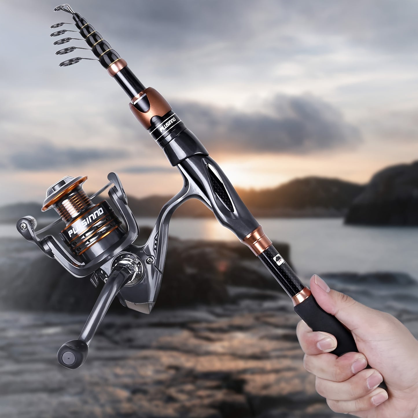 Premium Fishing Rod & Reel Combo - Carbon Matrix Telescopic Pole, 12+1 Shielded Bearings, Stainless Steel - Smooth Action