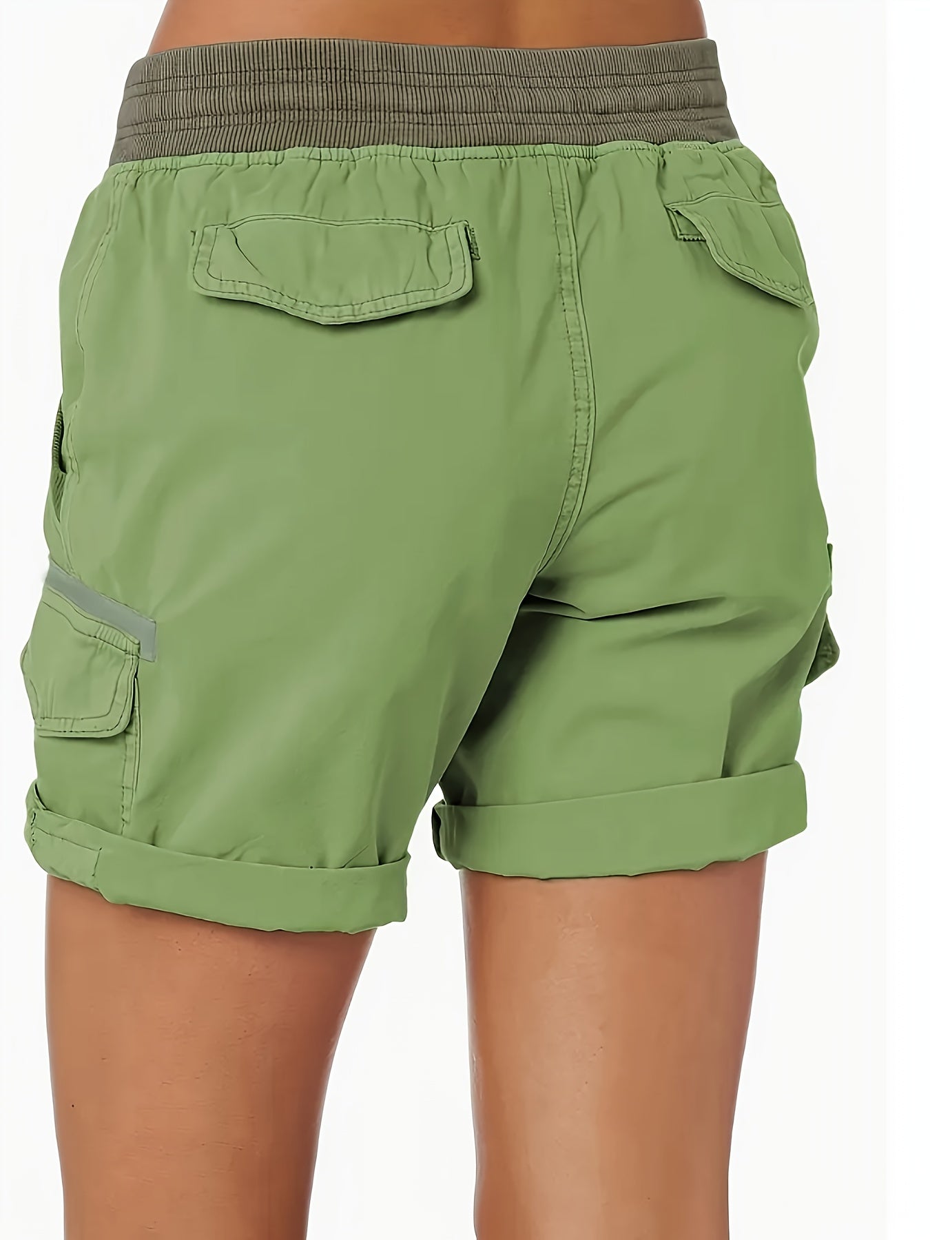 Women's Plus Size Cargo Shorts with Drawstring Waist, Flap Pockets, and Side Slit