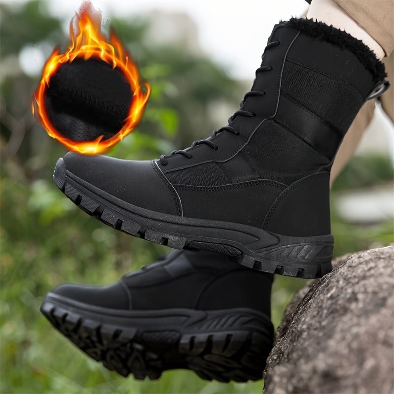 High-Top Hiking Boots, Solid Color, Round Toe