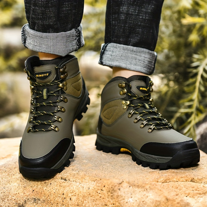 Olive Green High-Top Hiking Boots - All-Season Comfort with EVA Insole & TPR Sole, Lace-Up