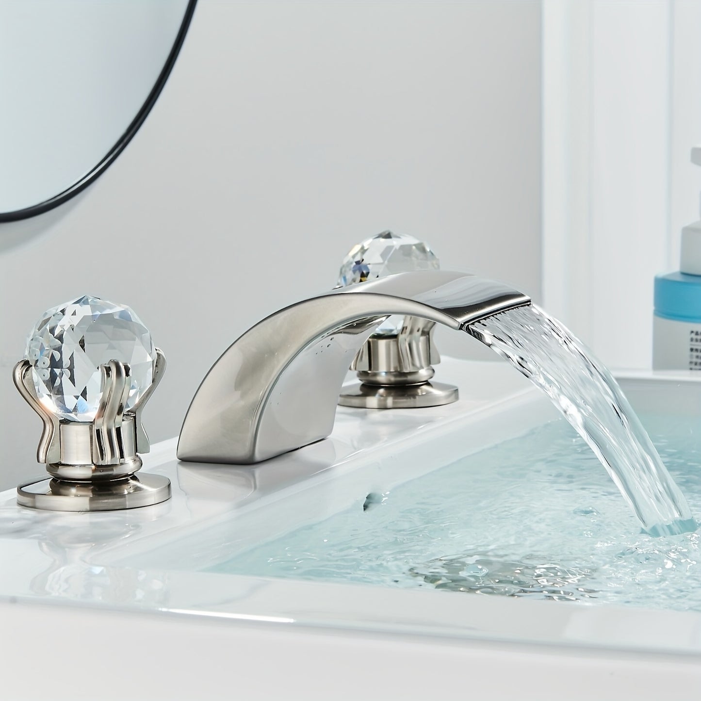 Led Waterfall Widespread Bathroom Sink Faucet 3 Colors Change Led Waterfall Deck Mount