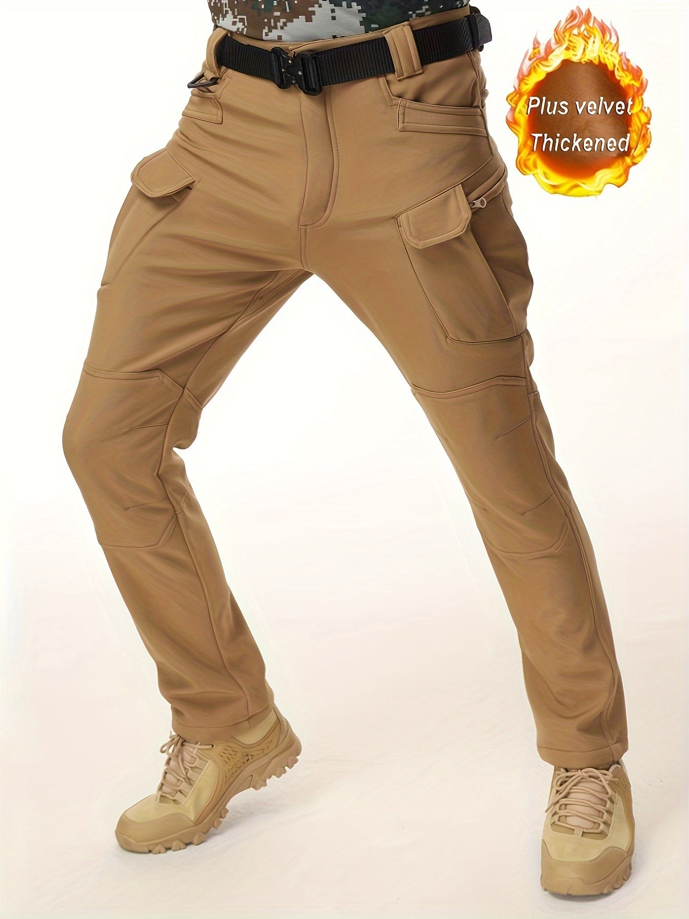 Men'S Tactical Cargo Pants, Solid Color with Multiple Pockets, Windproof Waterproof