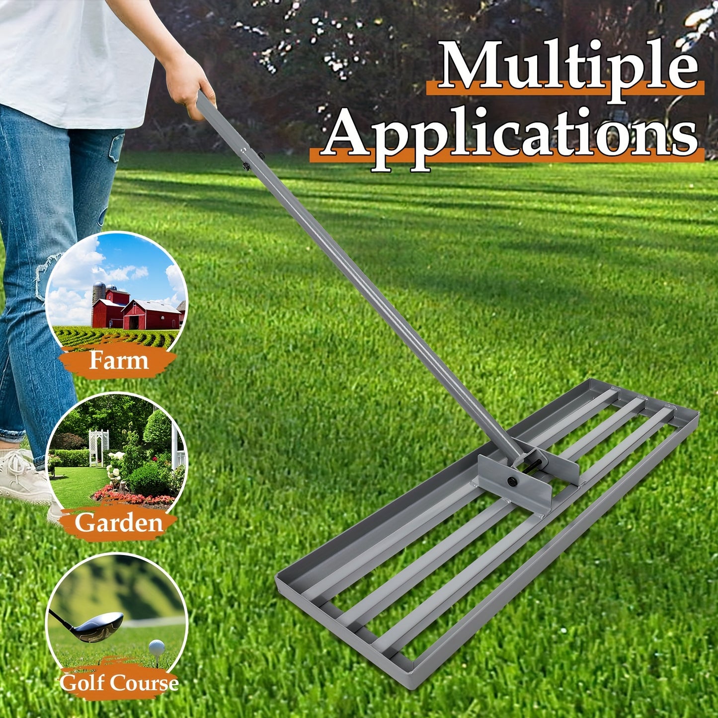 Lawn Leveling Rake With Extended 76.5 Long Handle 30×10 Heavy Duty Tool For Leveling.