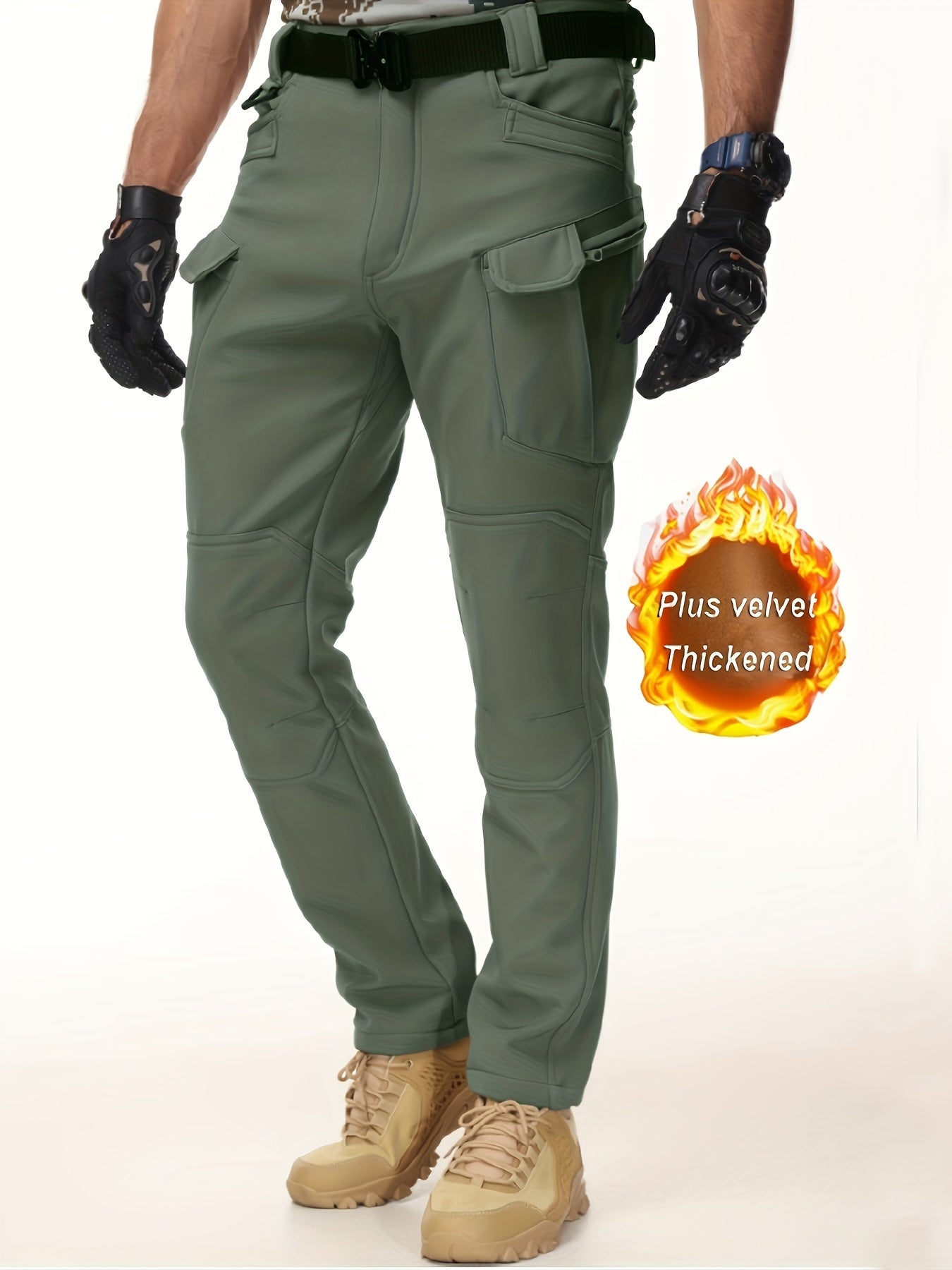 Men'S Tactical Cargo Pants, Solid Color with Multiple Pockets, Windproof Waterproof