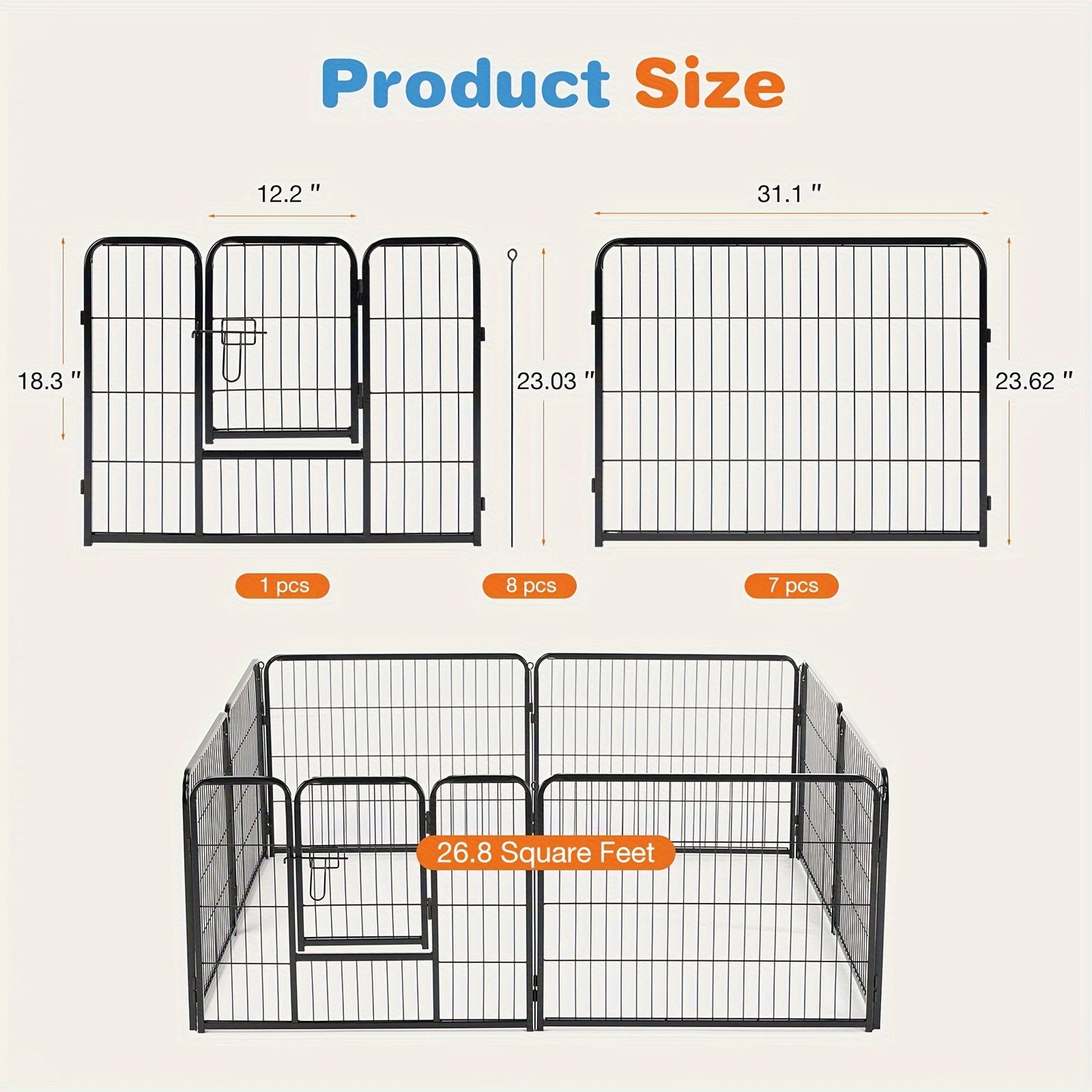 8/16 Panels Dog Playpen Fence for Indoor, Outdoor, Foldable & Portable 24 - 40 Inch Metal Dog Pen