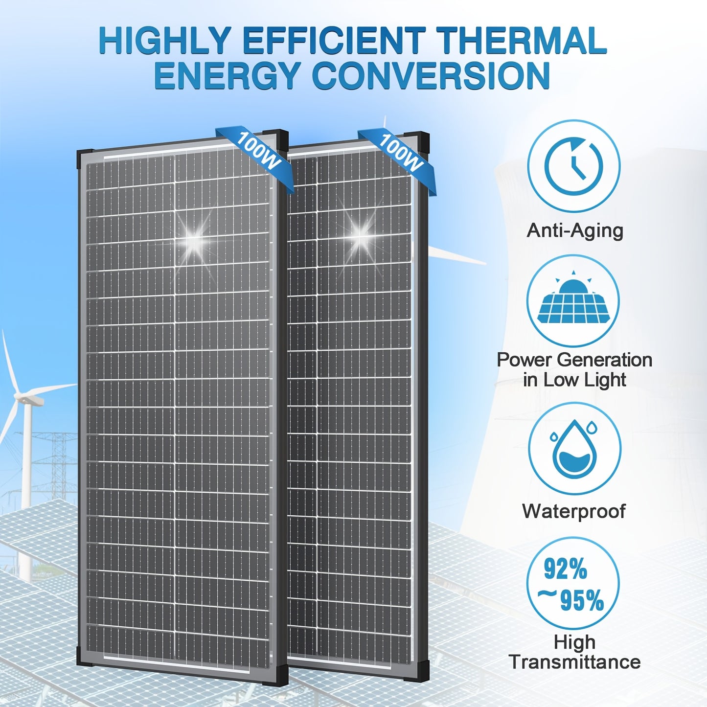 Double-sided 100W Solar Panels 12V High-efficiency Monocrystalline Double-sided Solar Panels with Busbar