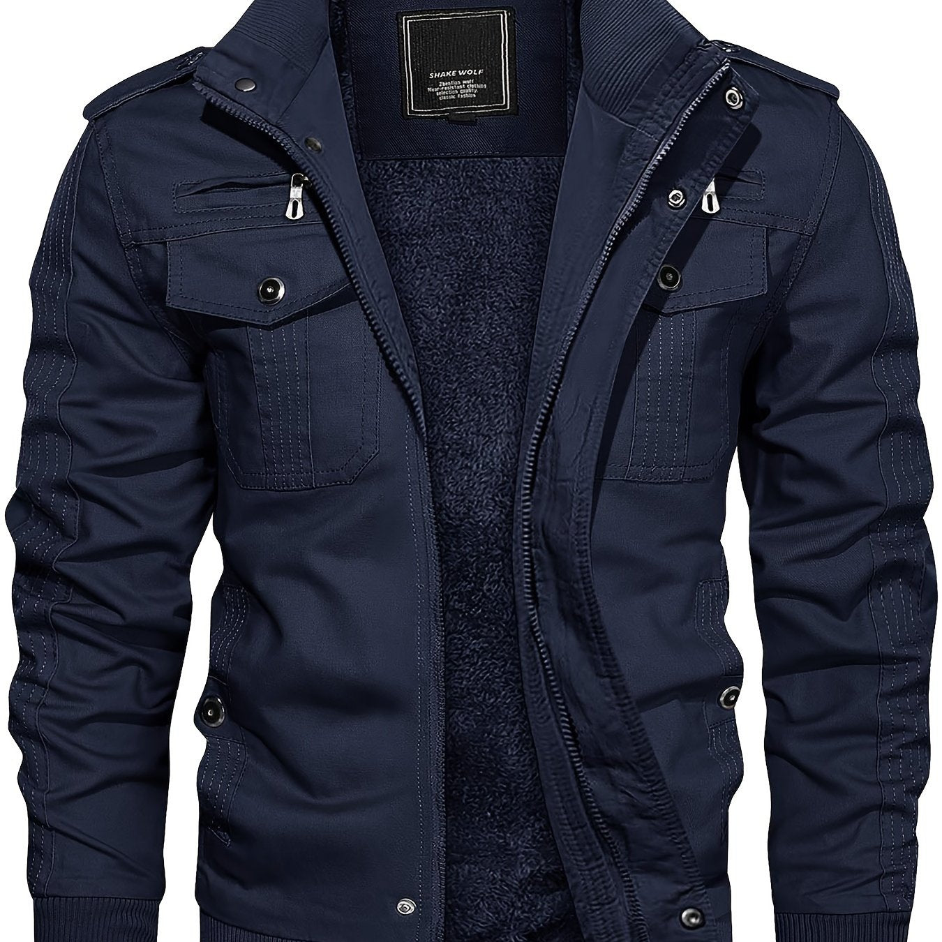 Men's Fleece Jacket And Coat Winter Full Zip Multi-Pocket 2 Chest Pockets 2 Side Pockets And 1 Inner Pocket Fleece Lined Windproof