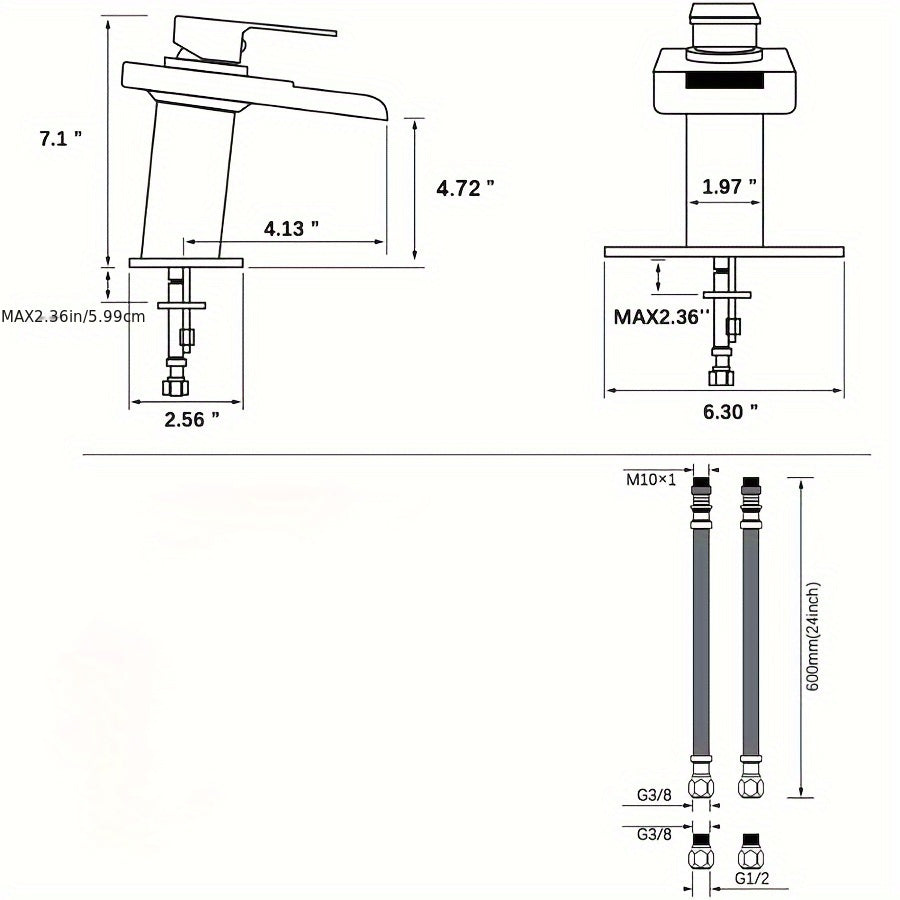 LED Bathroom Sink Faucet, Installation with 2 Water Supply Lines, Open Glass Nozzle