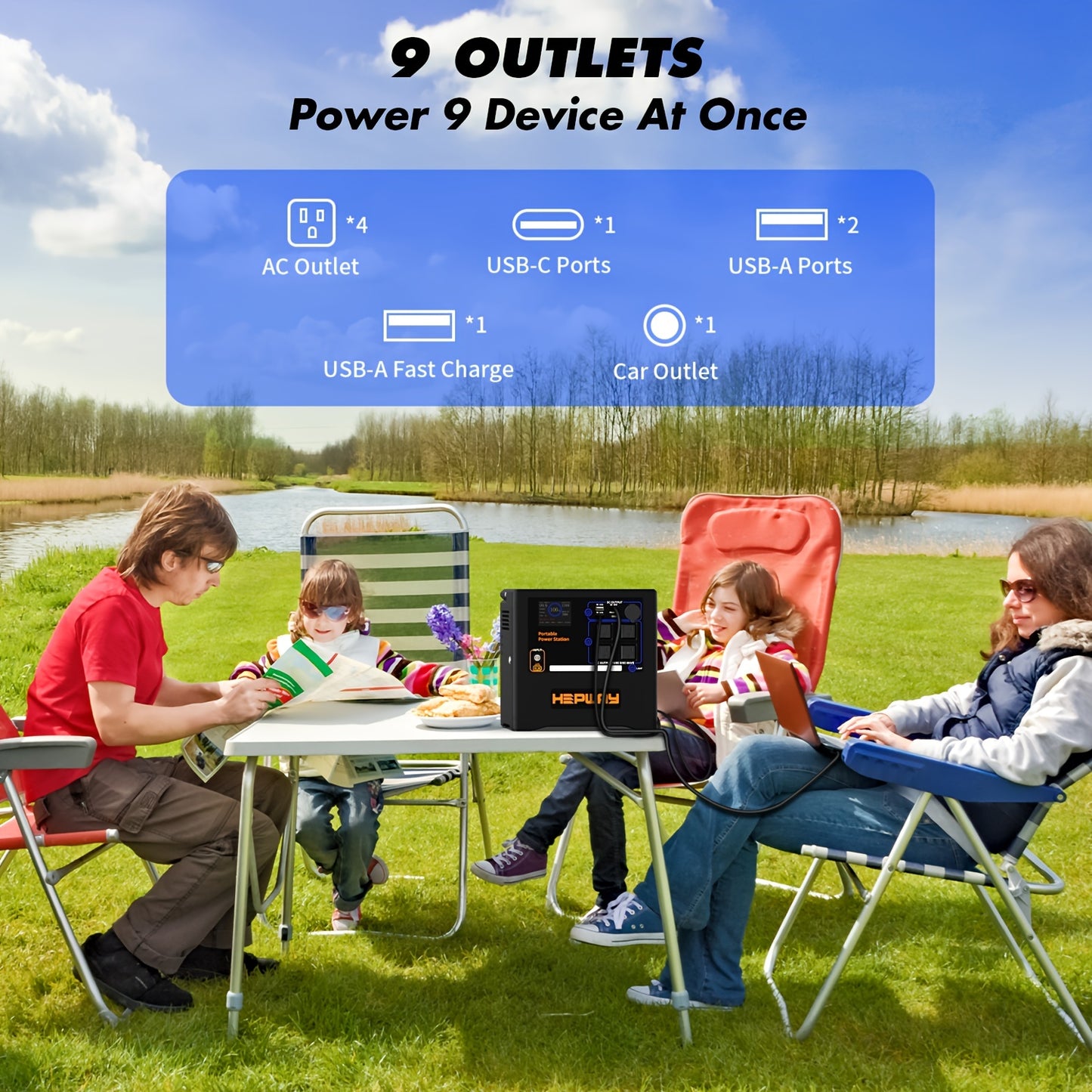 1300W Portable Power Station with AC Outlet, Pure Sine Wave, DC & USB