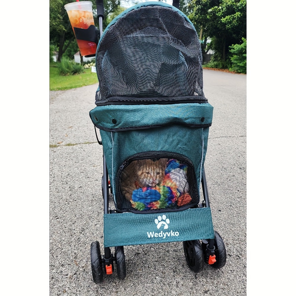 Pet Stroller for Small Dogs Cats, Up to 33 LBS with Storage Basket & Cup Holder, Dark gray