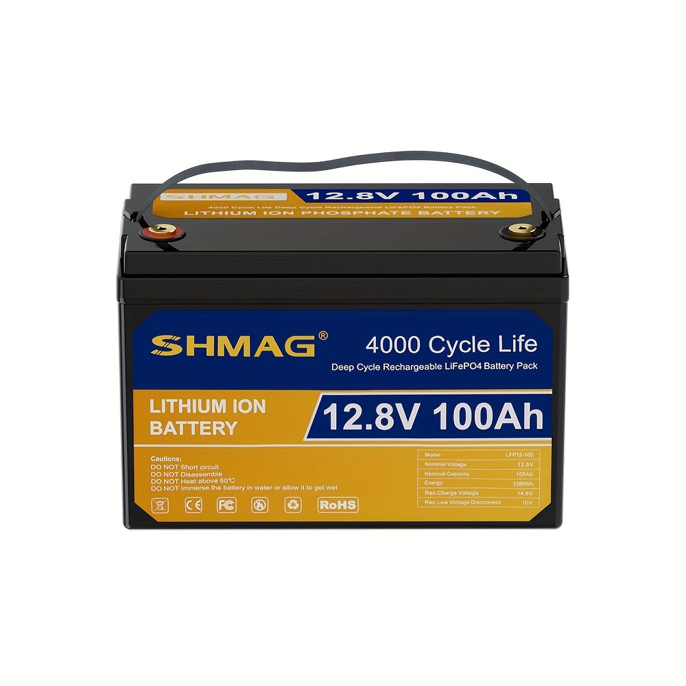12.8V 100Ah 1280Wh LiFePO4 Battery, 20000+ Deep Cycle Rechargeable Lithium Batteries, Built-in 100A BMS