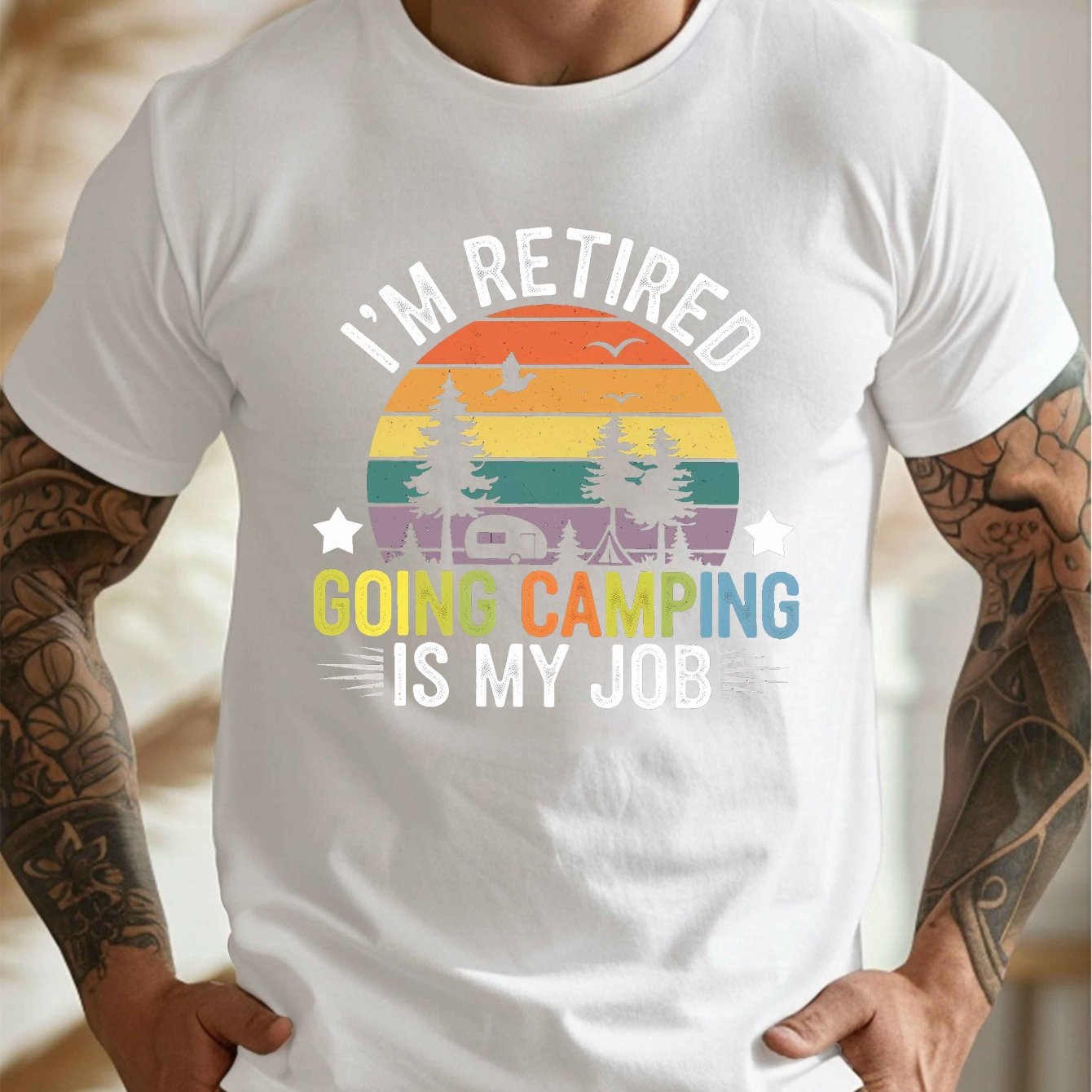 Men's Casual Forest Camping T-Shirt, PLUS SIZE