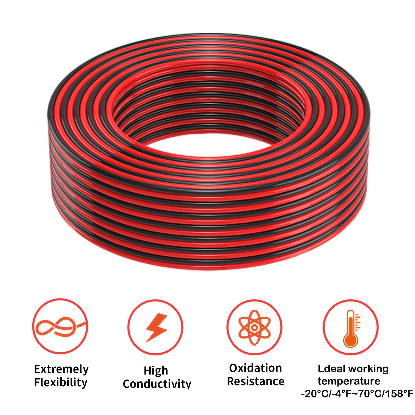 Flexible 2-Conductor Extension Cord - 12/14/16/18 Gauge, Red & Black