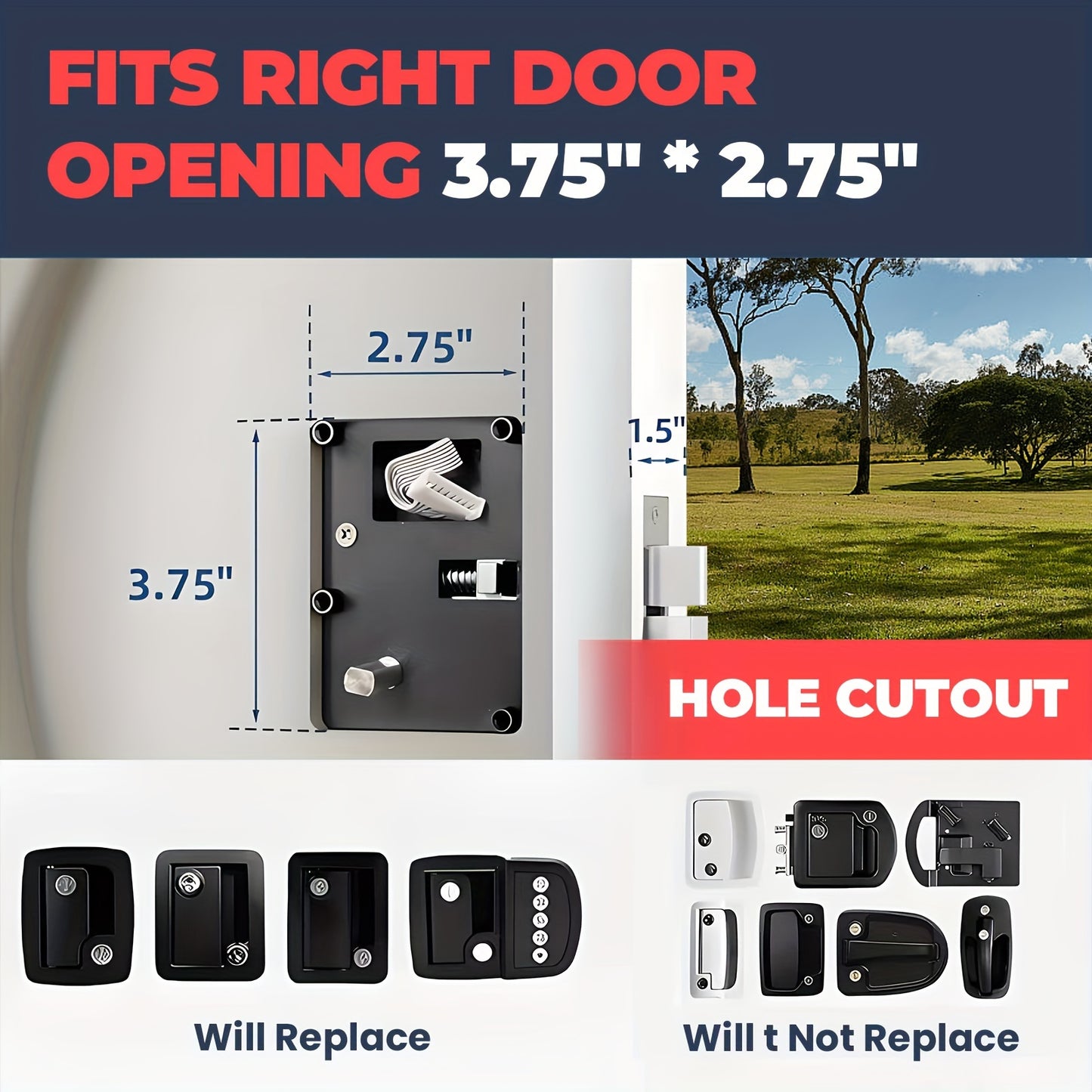 All-Metal Trailer Door Lock With Silicone And Backlit Keypad, RV Door Lock Replacement, Door Latch For 2.75'' W * 3.75'' W * 1.5'' D Hole