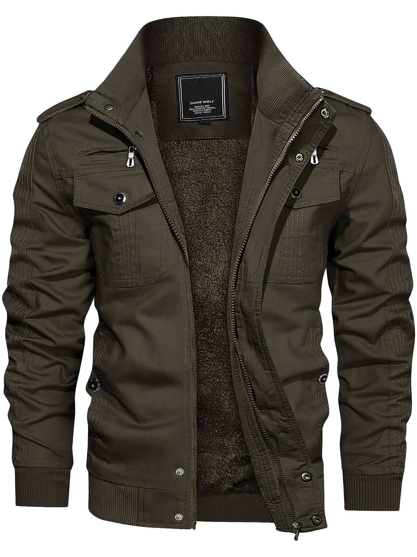 Men's Fleece Jacket And Coat Winter Full Zip Multi-Pocket 2 Chest Pockets 2 Side Pockets And 1 Inner Pocket Fleece Lined Windproof