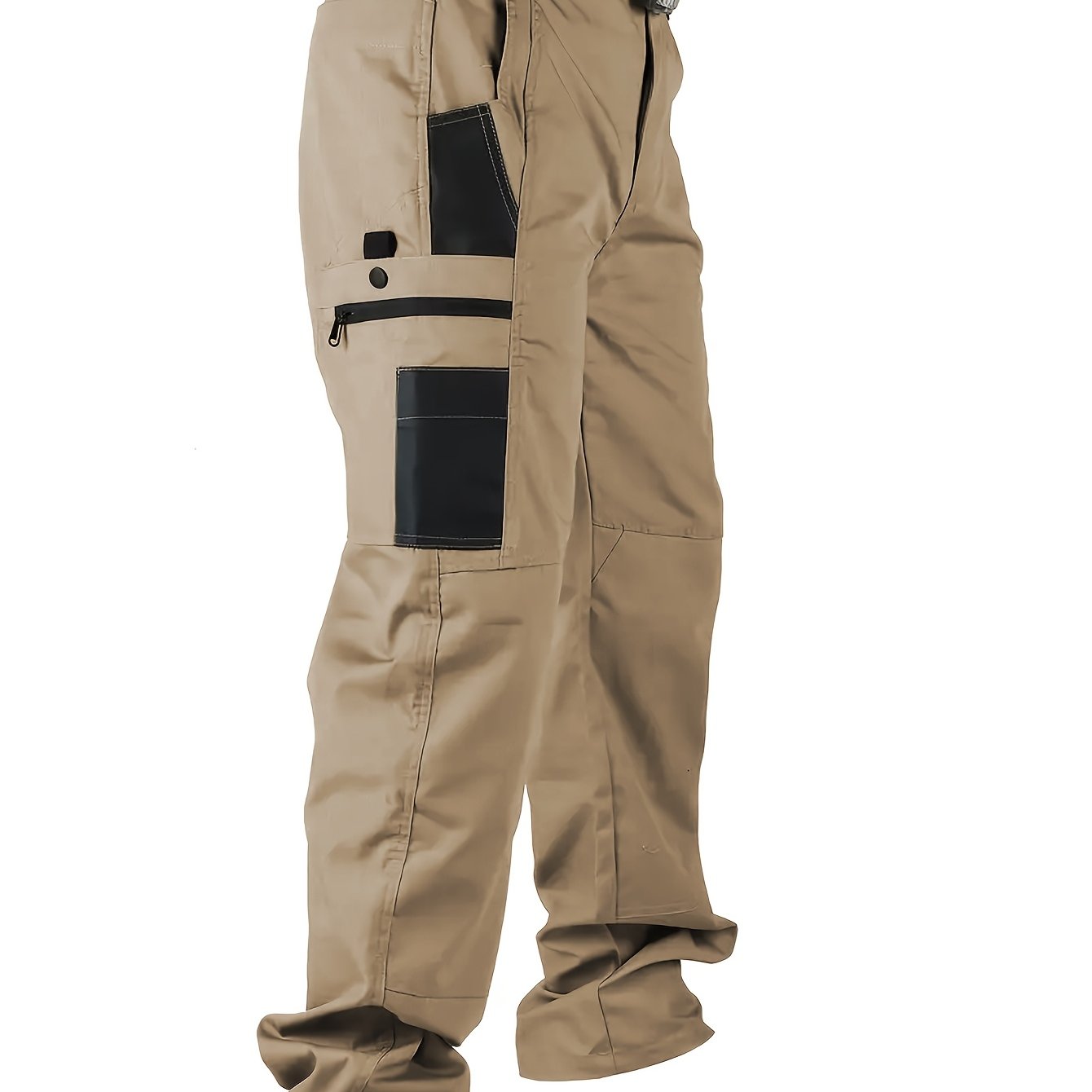 Men's Straight Leg Cargo Pants, Men's Solid Color Cargo Tactical Pants