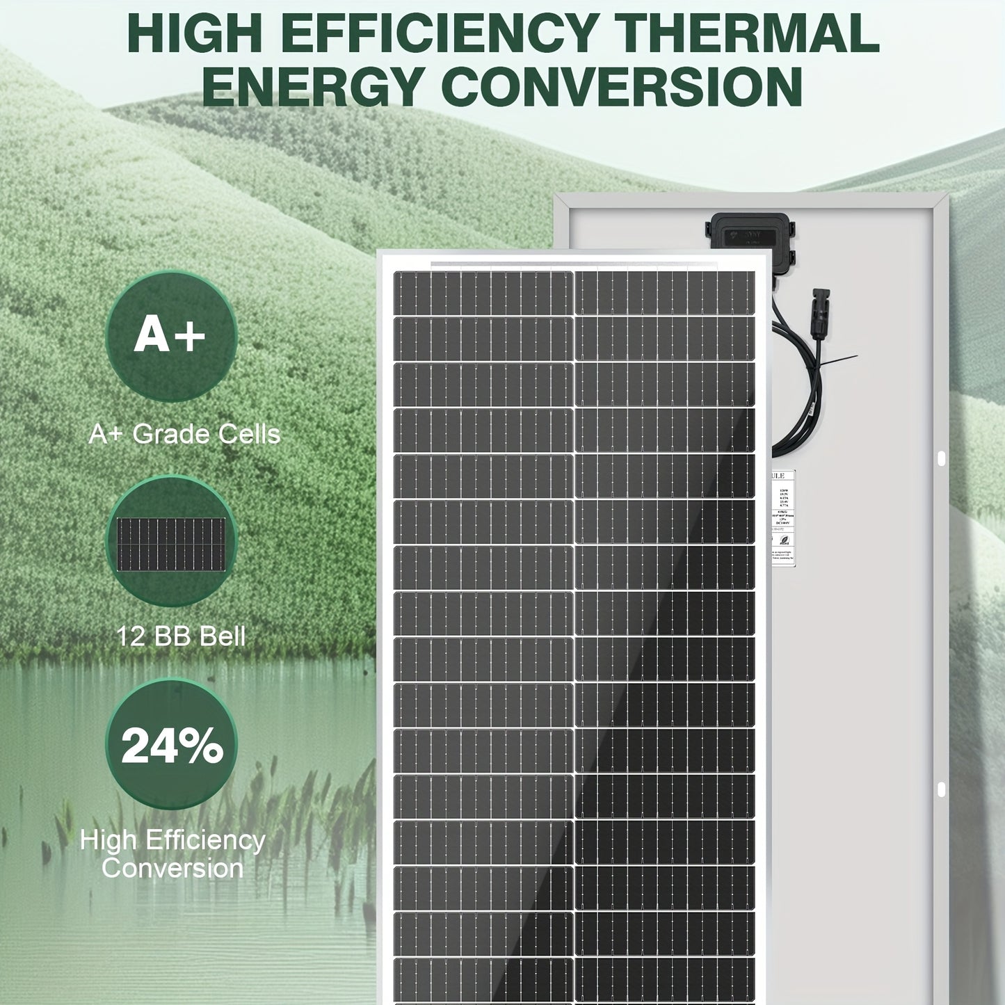 100 Watt Solar Panels 12 Volt Monocrystalline Technology 12BB Cell High-Efficiency PV Module Power Charger