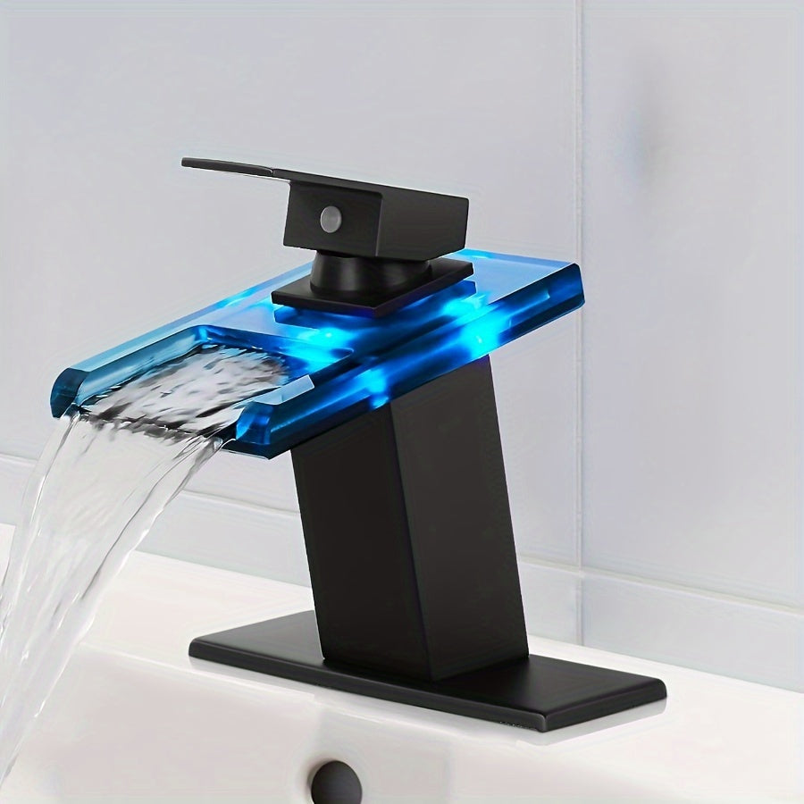 LED Bathroom Sink Faucet, Installation with 2 Water Supply Lines, Open Glass Nozzle