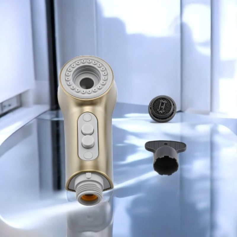 Elegant Golden Widespread Bathroom Sink Faucet with Pull-Out Sprayer