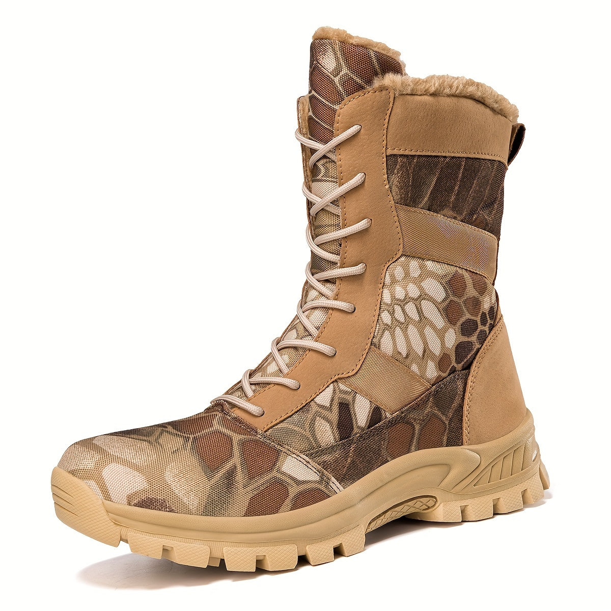 Women's Camouflage Tactical Hiking Boots - Warm Fleece-Lined, Anti-Slip, High Ankle Support