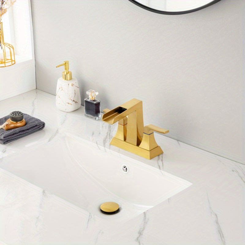 Modern Brushed Golden Widespread Bathroom Sink Faucet