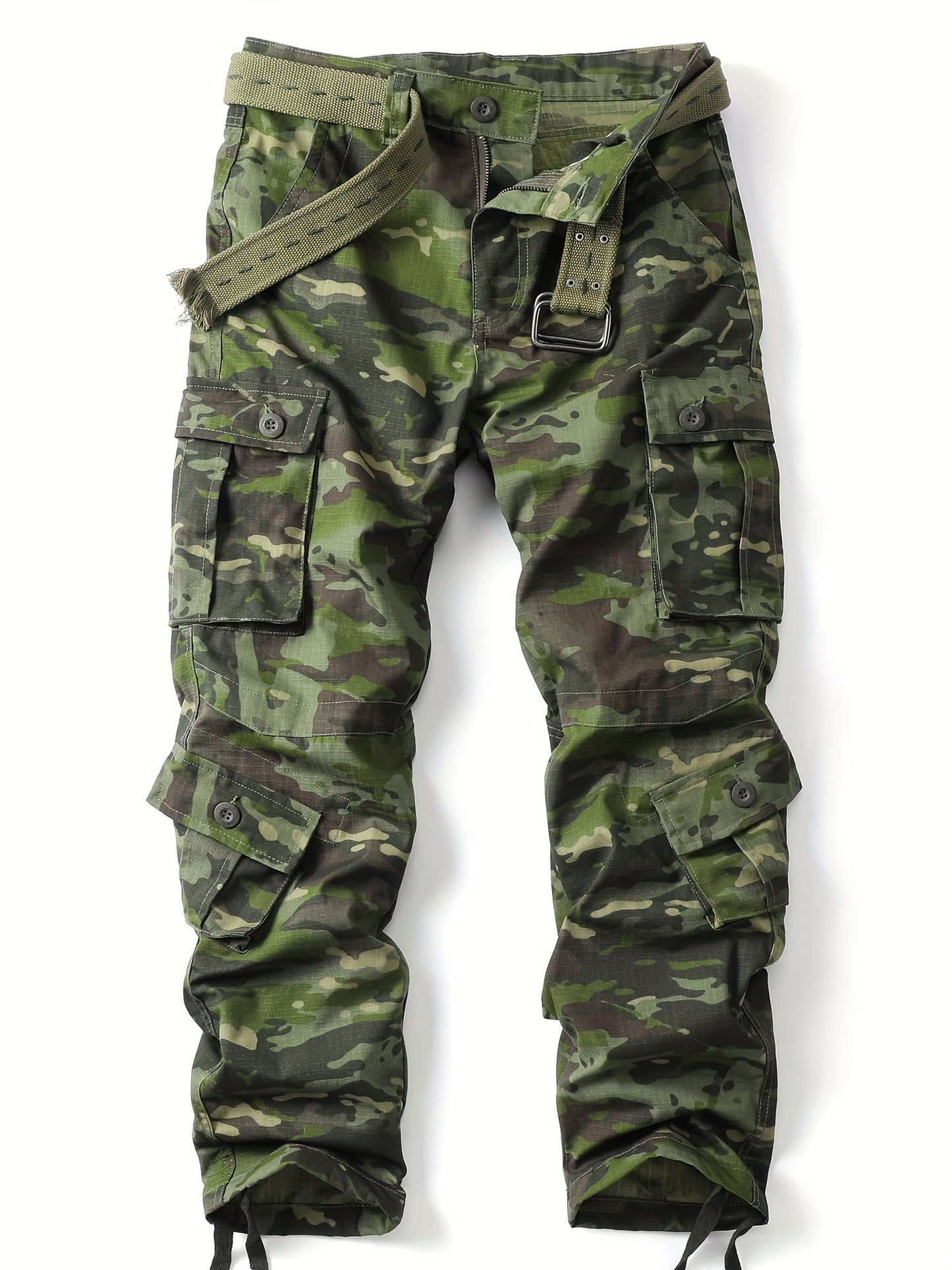Men's Camo Cargo Pants - Lightweight, Ripstop, Multi-Pocket Design - No Belt Included