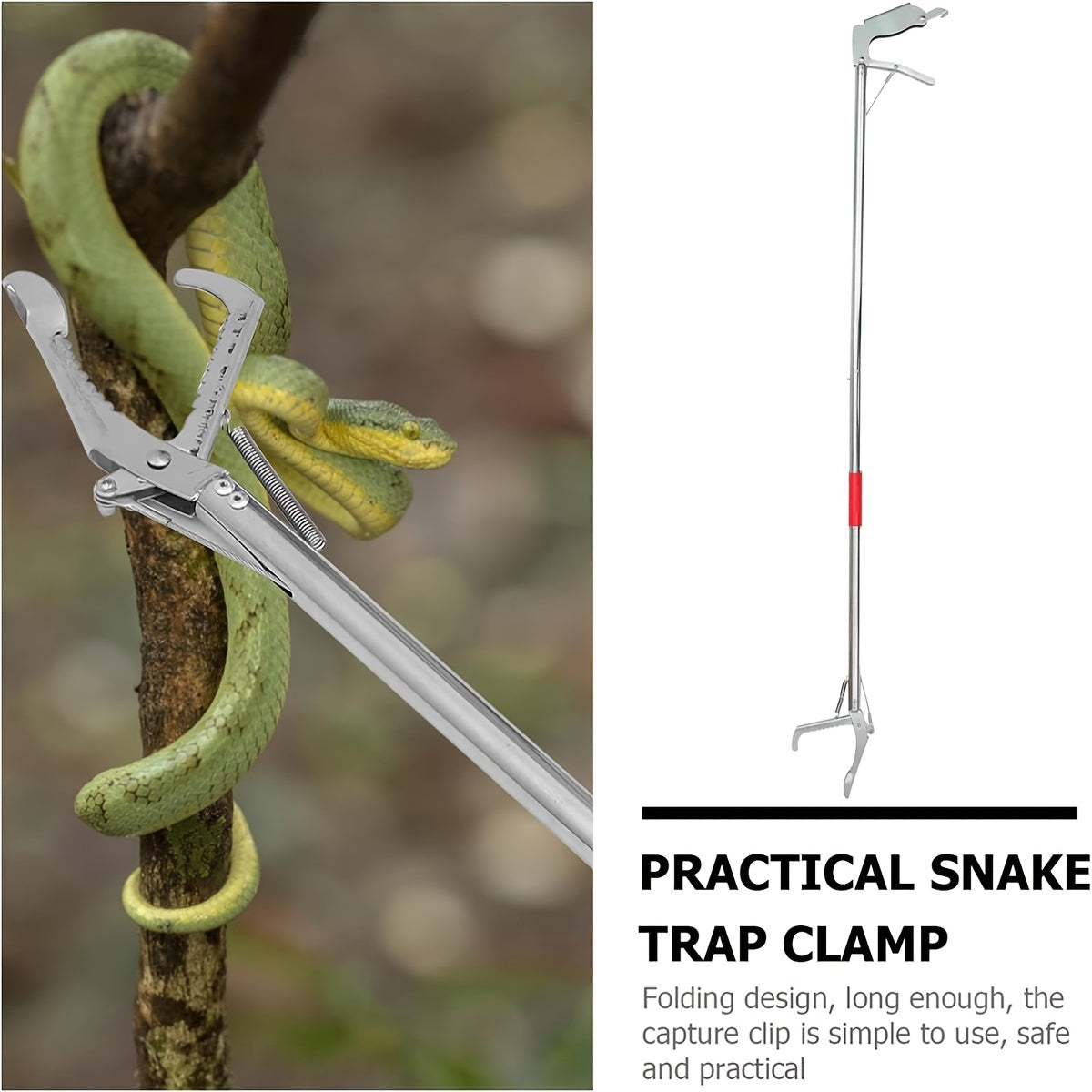 Stainless Steel Snake Stick, Folding Snake Grabber with Lock Snake Grabber Tool Ha Extended Claw Clamp for Secure Grip