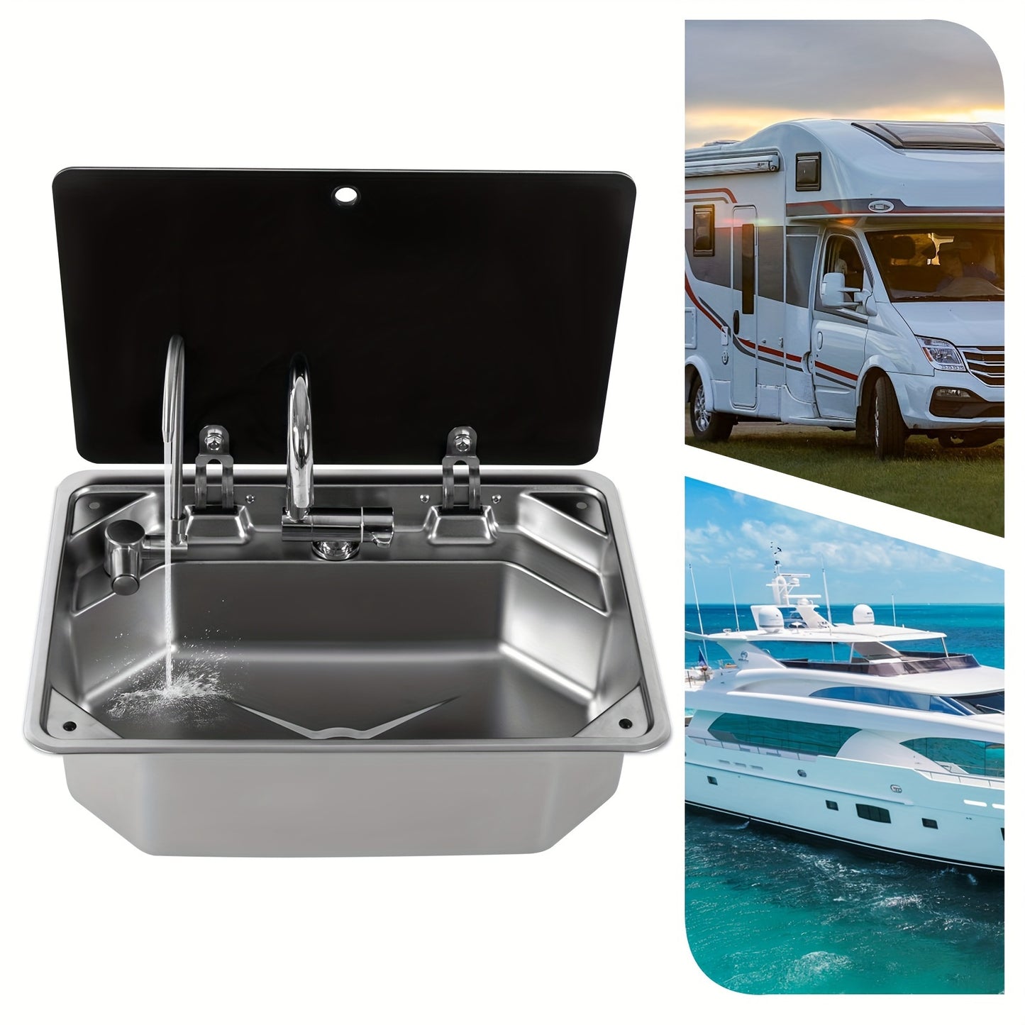Spacious Stainless Steel RV Kitchen Sink - 17.83x12.8" with Hot & Cold Water Faucet
