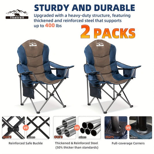 [Portable Camping Chairs] 2pcs High Back Folding Camping Chairs - 400lbs Capacity