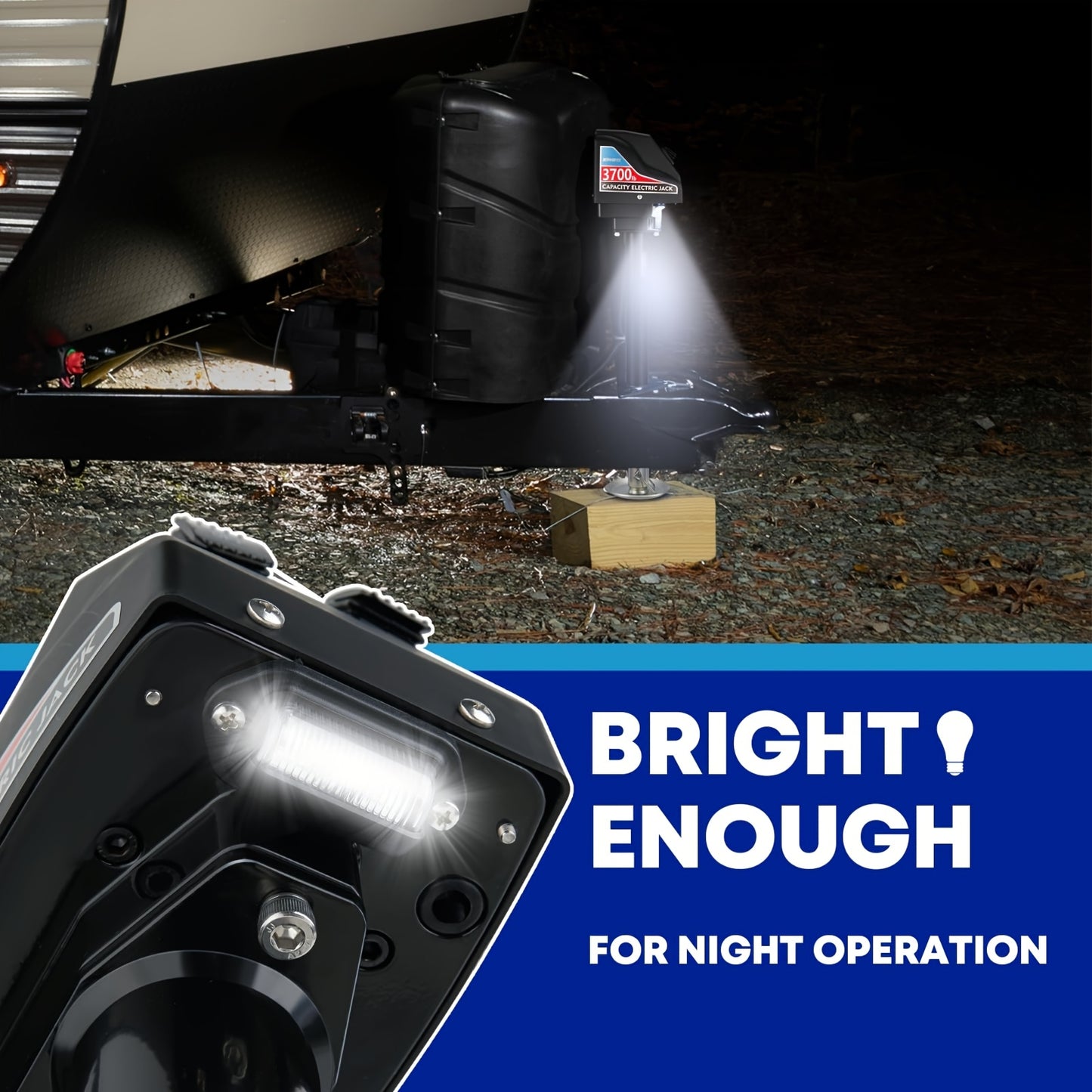 RV Electric Trailer Jack 5000lbs/3700lbs, Tongue Jack with Waterproof Cover & LED Work Light, Easy Install, 22" Lift, 12V DC