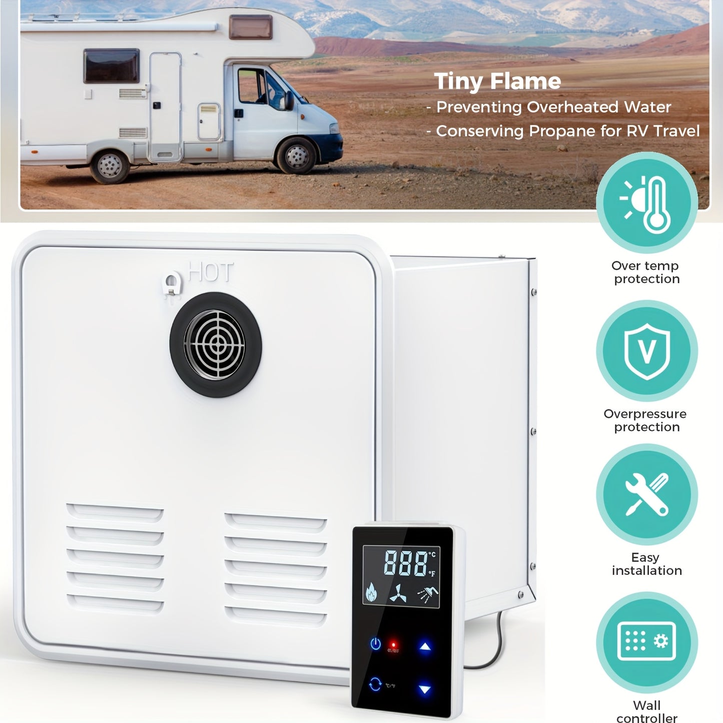 55000BTU RV Hot Water Heater Propane, Upgraded RV Water Heater With White Door And Remote Controller,